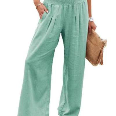 Women's Pants Casual Wide Leg Cotton Linen Loose Trousers