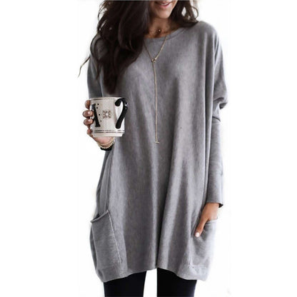 New Autumn Long Sleeve Casual Pocket T-shirt Top For Women