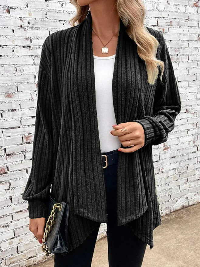 Scarf Collar Cardigan Long Sleeved Loose Knit Jacket