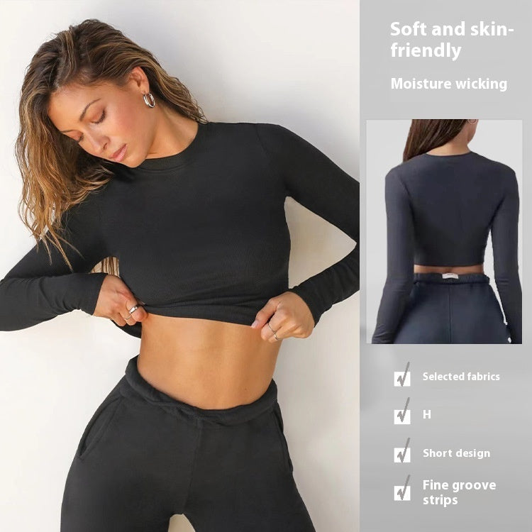 Fitness Running Sports Casual Thread Round Neck Long Sleeve Yoga Wear Top