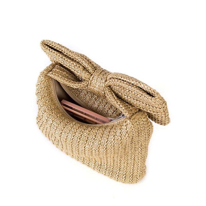 Women's Fashion Minimalist Bowknot Straw Handbag