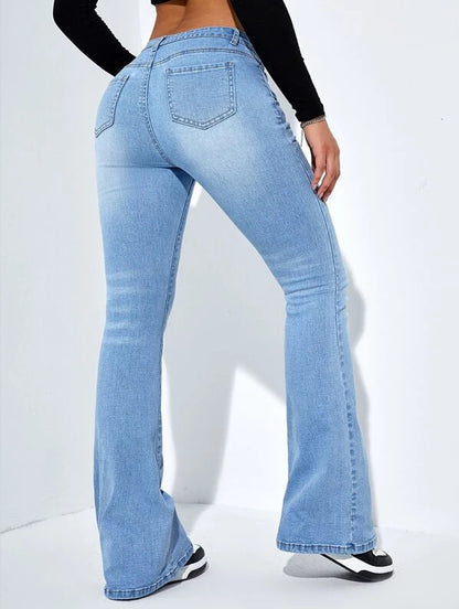 Women's Slim-fit Jeans Pants With Flared Design Fashion Casual High Waist Stretch Trousers