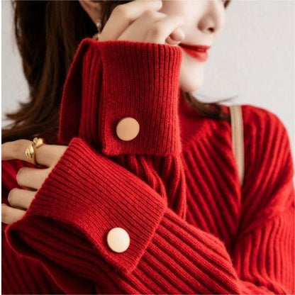 Autumn And Winter Japanese And Korean New Half Turtleneck Sweater Design Cuff Sweater For Women