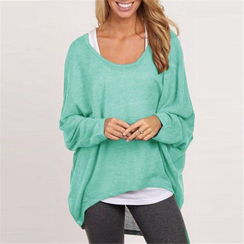 Sweater loose women's solid color T-shirt multi-color knitting