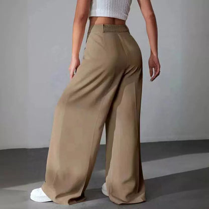 Pantalon ample taille haute amincissant à jambes larges et coupe droite