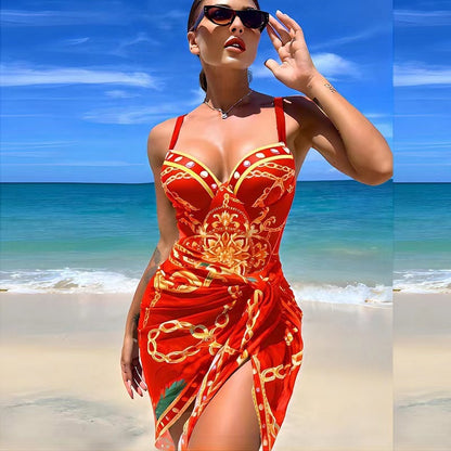 One-piece Two-piece Suit Printed Blouse Fashion Slim Bikini