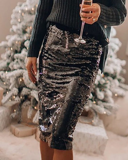 Sequined Glittering Bag Hip A Line Skirt