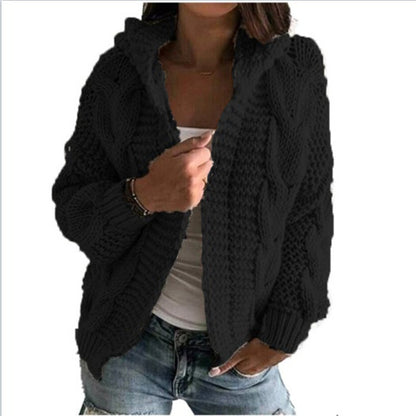 Twist Hat Cardigan Thick Line Knit Sweater Women