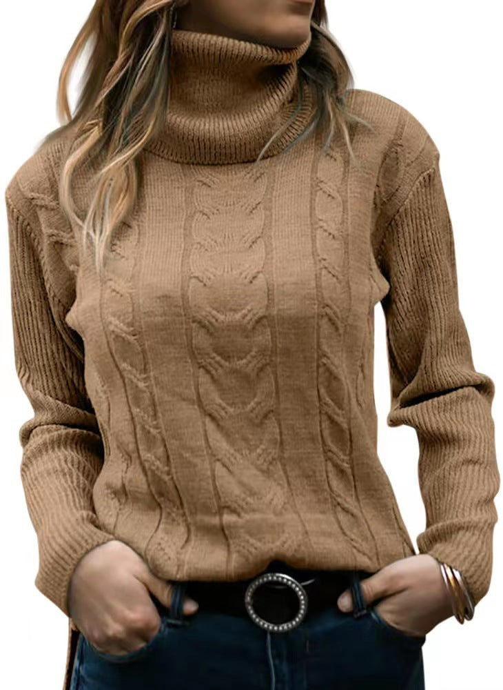 Solid Color Turtleneck Sweater Retro Long Sleeve Sweater