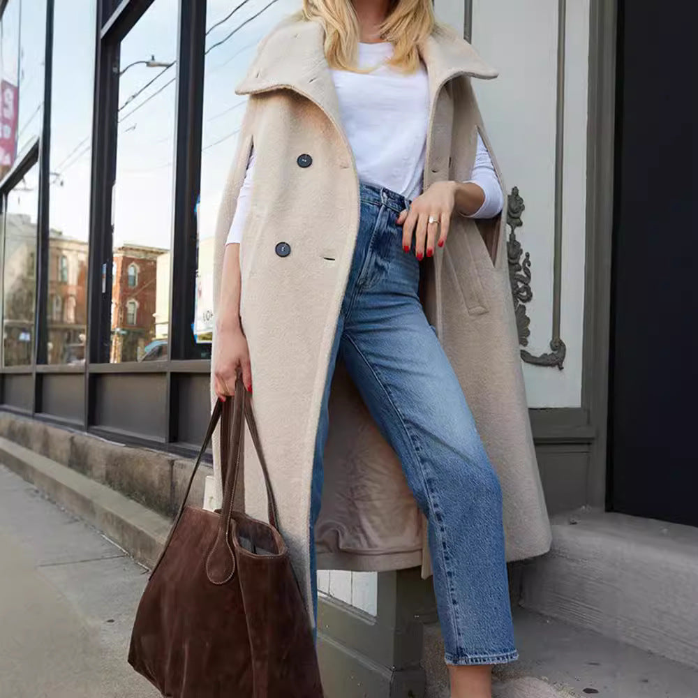 Bulky Turtleneck In Apricot Long Woolen Coat Outerwear