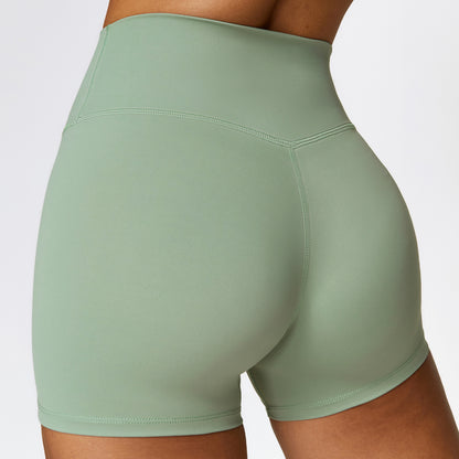 Brushed Tight Yoga Shorts Women's High Waist Belly Contracting Fitness Pants