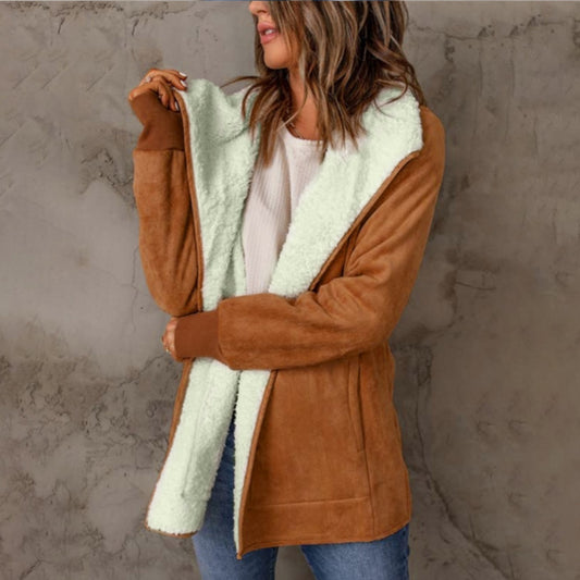 Women's Long-sleeved Suede Lambswool Warm Coat