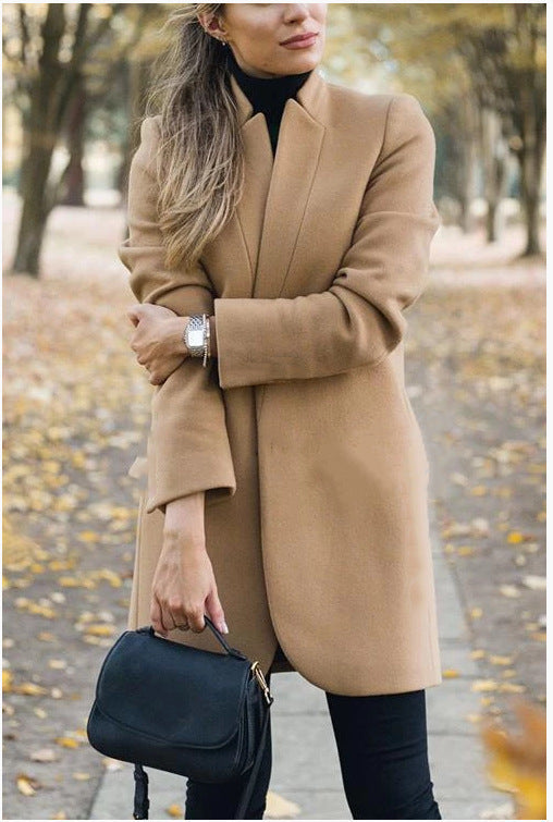 Manteau en laine à col montant pour femme, nouvelle mode automne et hiver