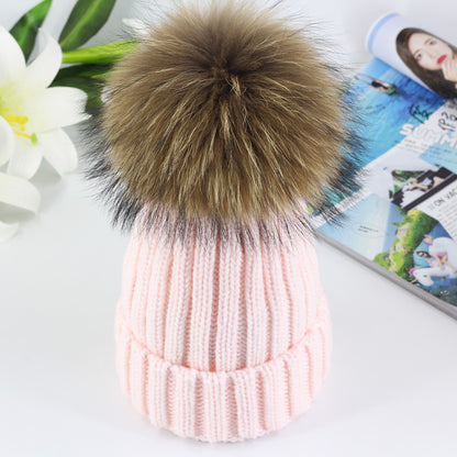 New Autumn And Winter Knitted Hat Female Korean Raccoon Hair Ball Woolen Cap