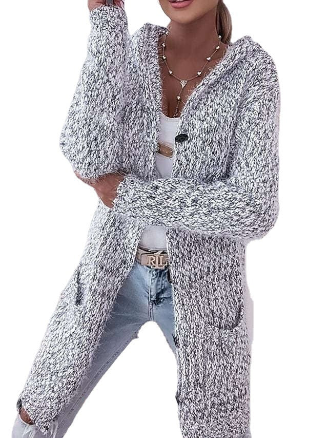 Cardigan mi-long tricoté pour femme, pull à manches longues, manteau flocon de neige