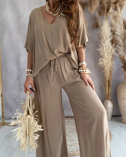 Women's Bat Sleeve Top Casual Pants Suit