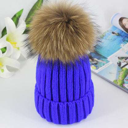 New Autumn And Winter Knitted Hat Female Korean Raccoon Hair Ball Woolen Cap