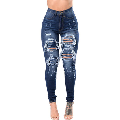 Pantalon en denim délavé déchiré pour femme