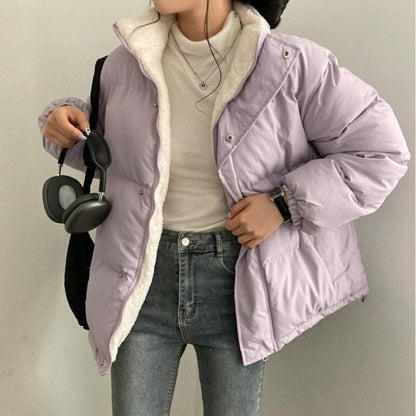 Versatile Stand Collar Double-sided Wear Versatile Long Sleeve Warm Quilted Cotton Coat Jacket Women