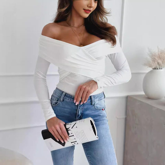 Women's Fashion Shoulder-baring Long-sleeved T-shirt