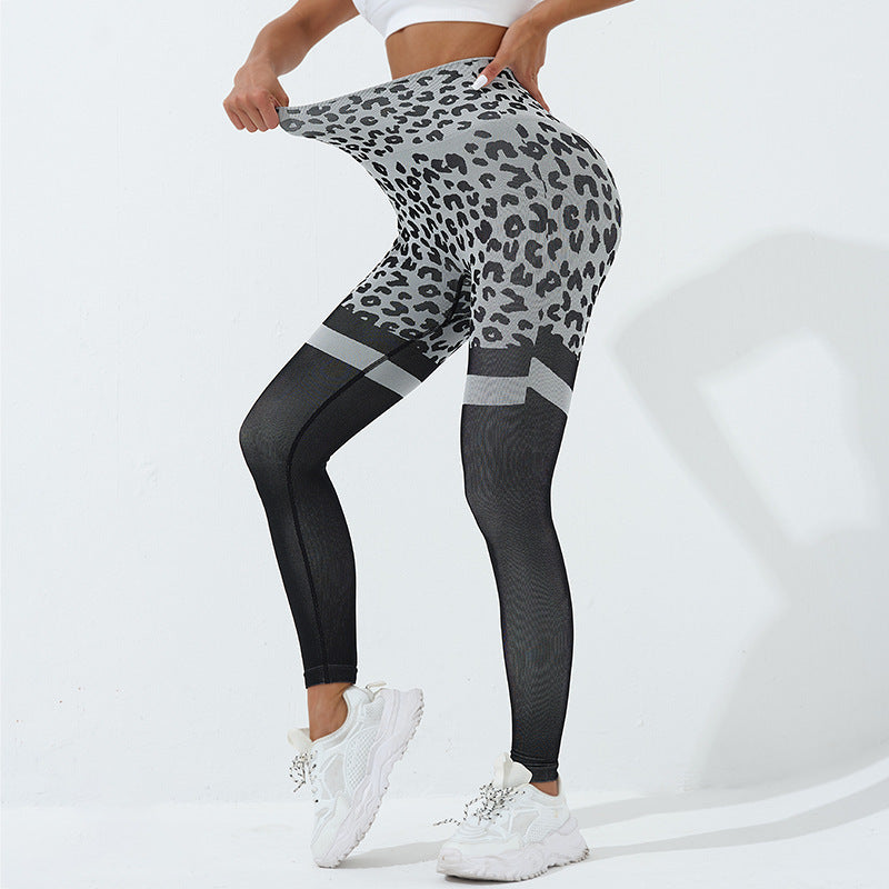 Fitnesshose mit Leopardenmuster für Damen, hohe Taille, Po-Lifting, nahtlose Leggings, elastische Laufsport-Trainings-Yogahose, Fitnessstudio-Outfits, Kleidung