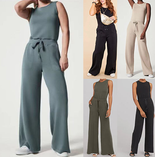 Combinaison de couleur unie sans manches, haut à nouer, pantalon élastique, barboteuse