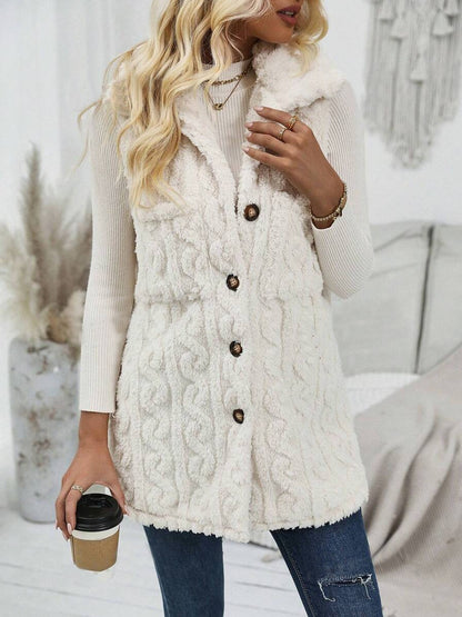 Double-sided Plush Pocket Cardigan Lapel Vest Casual Jacket