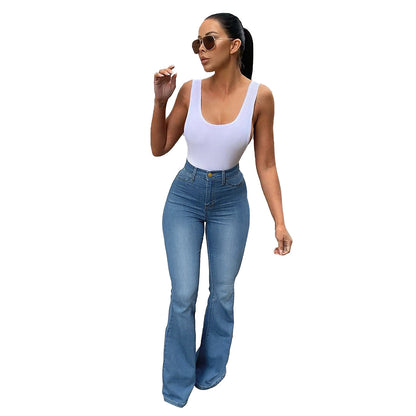 Women's Stretch High Waist Denim Pants Micro-pull Horseshoe Pants