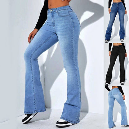 Pantalon en jean slim pour femme avec design évasé Pantalon extensible taille haute décontracté à la mode