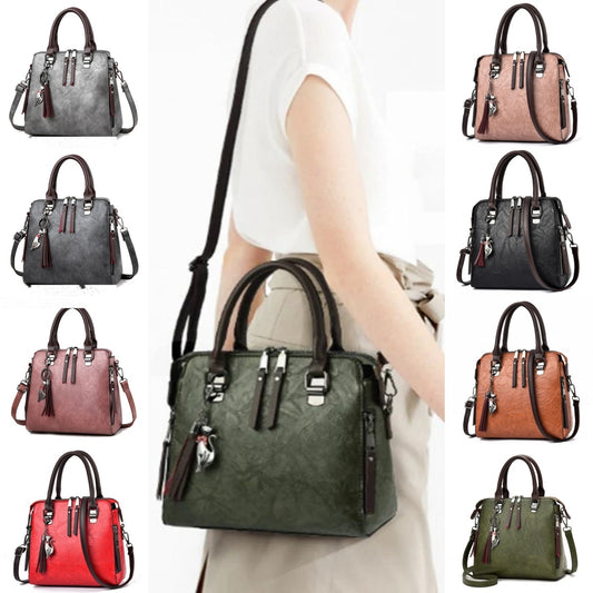 Vintage Handbag Women PU Leather Tassel Top-handle Bag Fashion Lady Tote Luxury Large Capacity Shoulder Bag