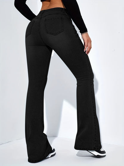 Pantalon en jean slim pour femme avec design évasé Pantalon extensible taille haute décontracté à la mode