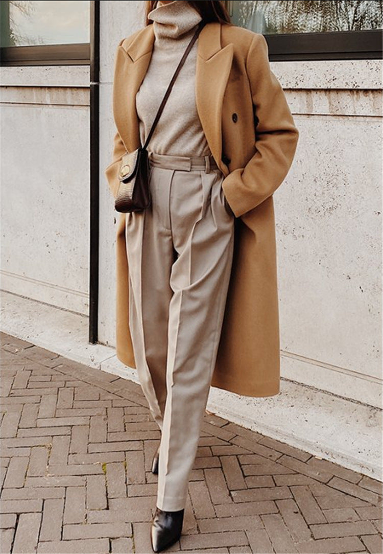 Manteau en laine à manches longues bicolore Vêtements pour femmes