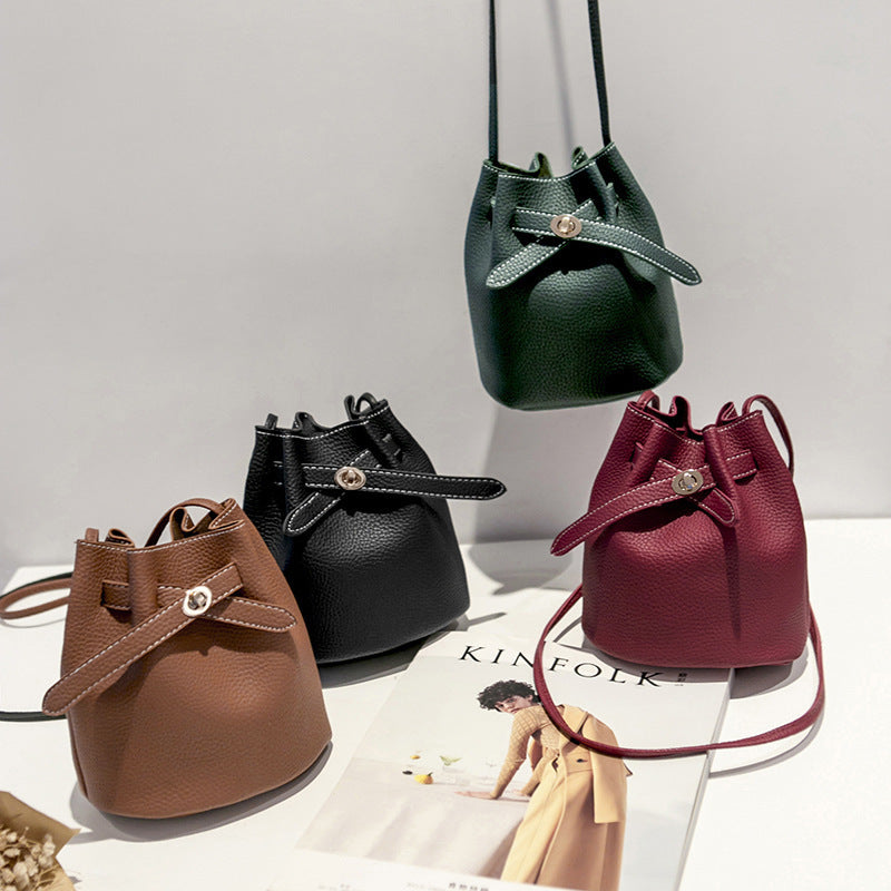 All-match lychee pattern bucket bag