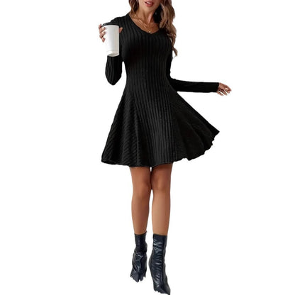 Women's Fashion French Knitted V-neck Dress