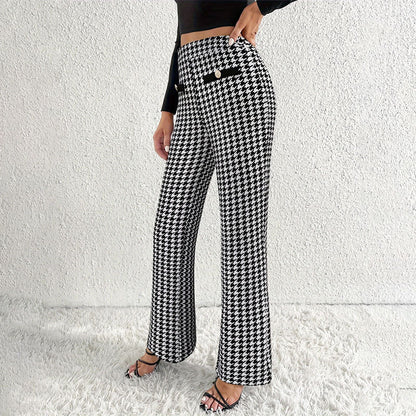 Faux Pocket Fastener Decoration Straight Wide Leg Pants Trousers