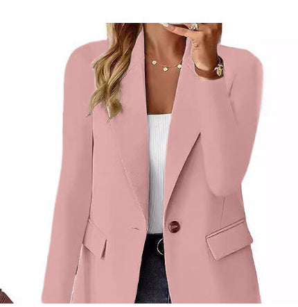 Veste de costume en polyester à manches longues pour femme, cardigan de couleur unie, petite veste de costume pour l'automne