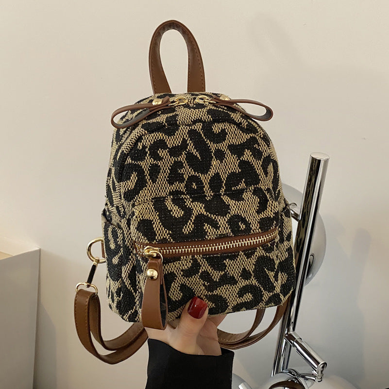 Canvas Leopard Print New All-match Backpack Japanese