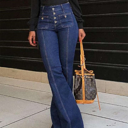 Pantalon slim en denim délavé avec coutures