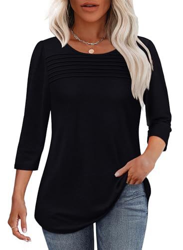 European And American Ladies Autumn And Winter Round Neck Three-quarter Sleeve Chest Tuck Line Peplum Top