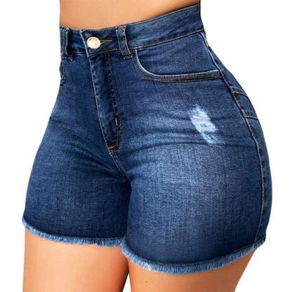 Short en jean extensible slim fit déchiré à pompons pour femme