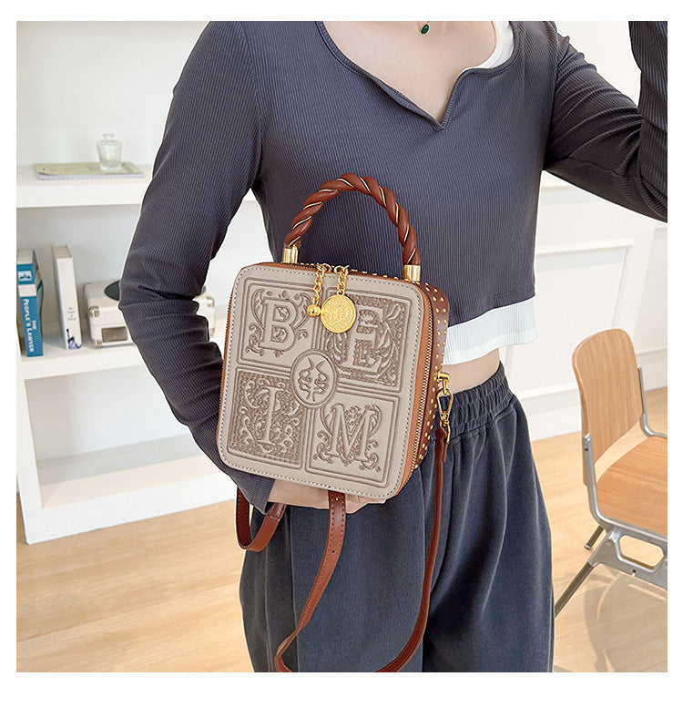 Versatile One Shoulder Crossbody Embroidered Small Square Bag