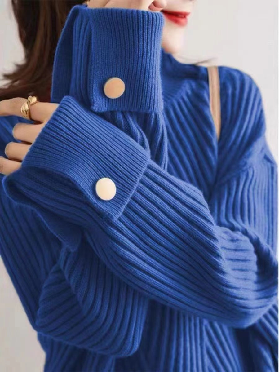 Autumn And Winter Japanese And Korean New Half Turtleneck Sweater Design Cuff Sweater For Women