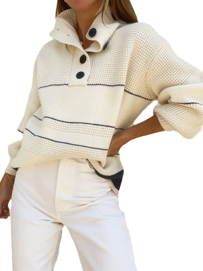 Autumn And Winter Women's Loose Striped Turtleneck Sweater