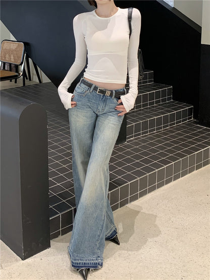 American retro jeans women low waist loose