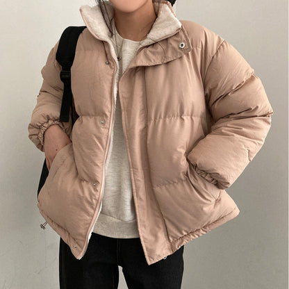 Manteau en coton matelassé chaud à manches longues pour femme, veste polyvalente à col montant et à double face