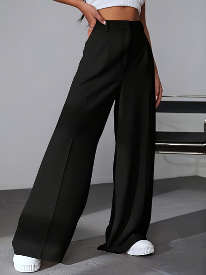 Pantalon ample taille haute amincissant à jambes larges et coupe droite