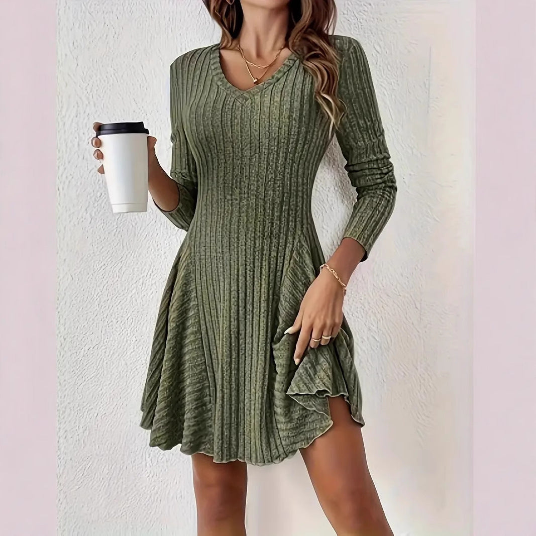 Women's Fashion French Knitted V-neck Dress