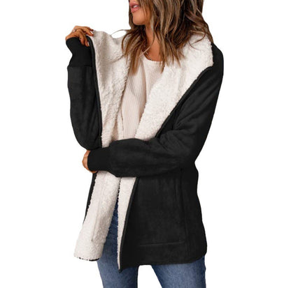 Women's Long-sleeved Suede Lambswool Warm Coat