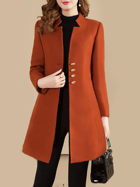 Autumn And Winter Slim Korean Style Solid Color Women's Woolen Coat Jacket