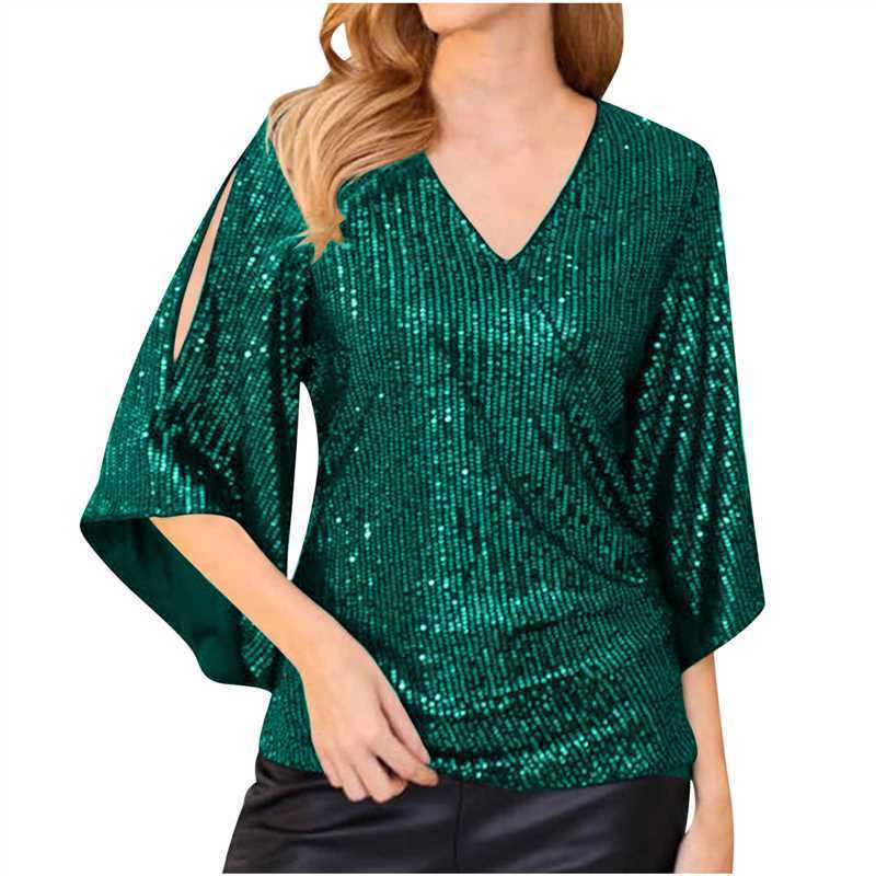 Loose Mid-length Sequined T-shirt Women's Short Sleeve